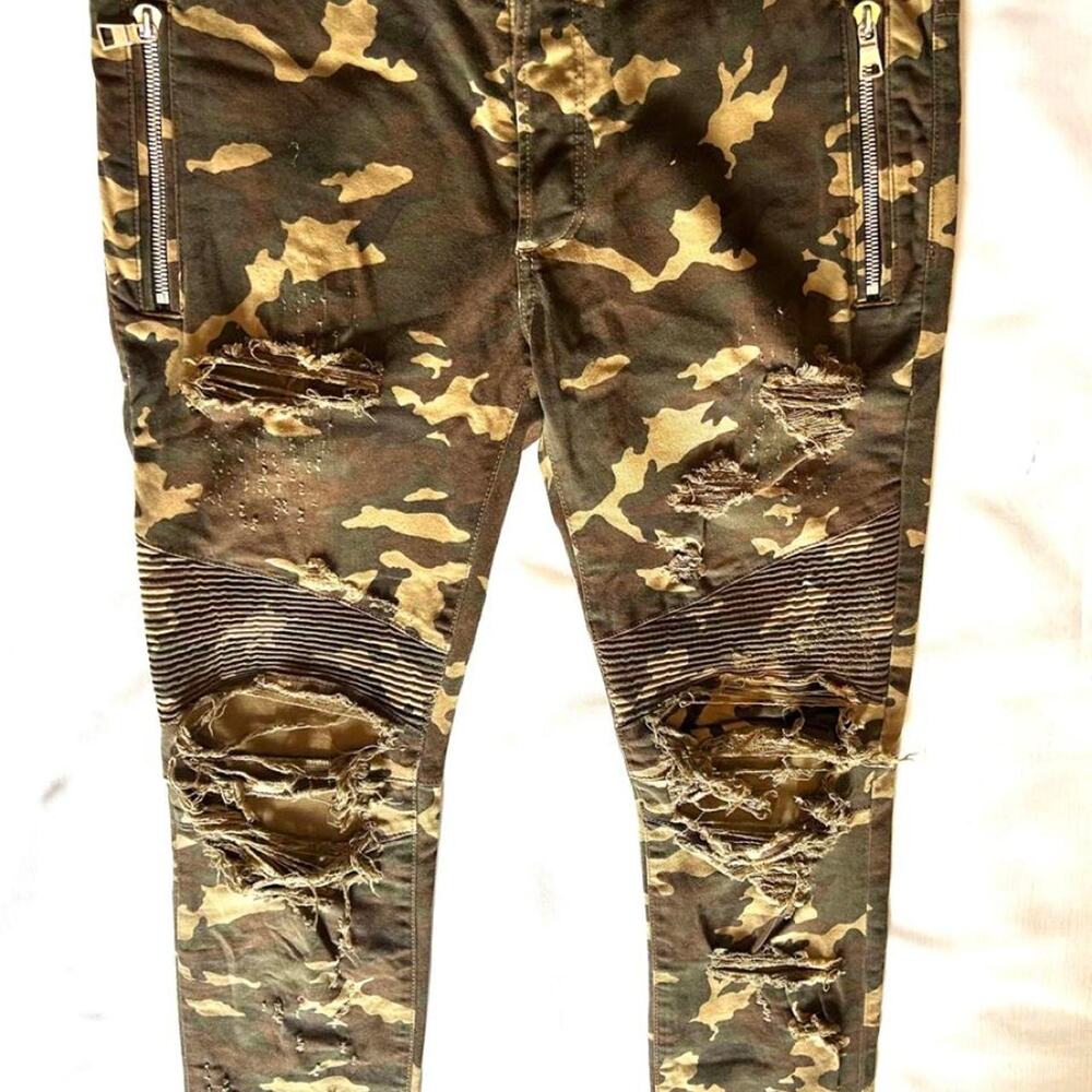 Authentic Men's Balmain Paris Distressed Camouflage Skinny Biker Jeans size 33